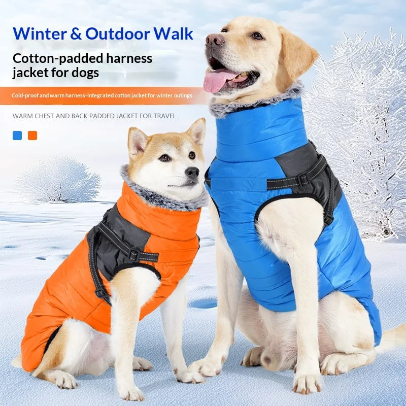 All-in-One Dog Jacket with Harness - Fleece-Lined Windproof Thermal Coat,High Neck Winter Apparel for Outdoor Use (CE Certified）