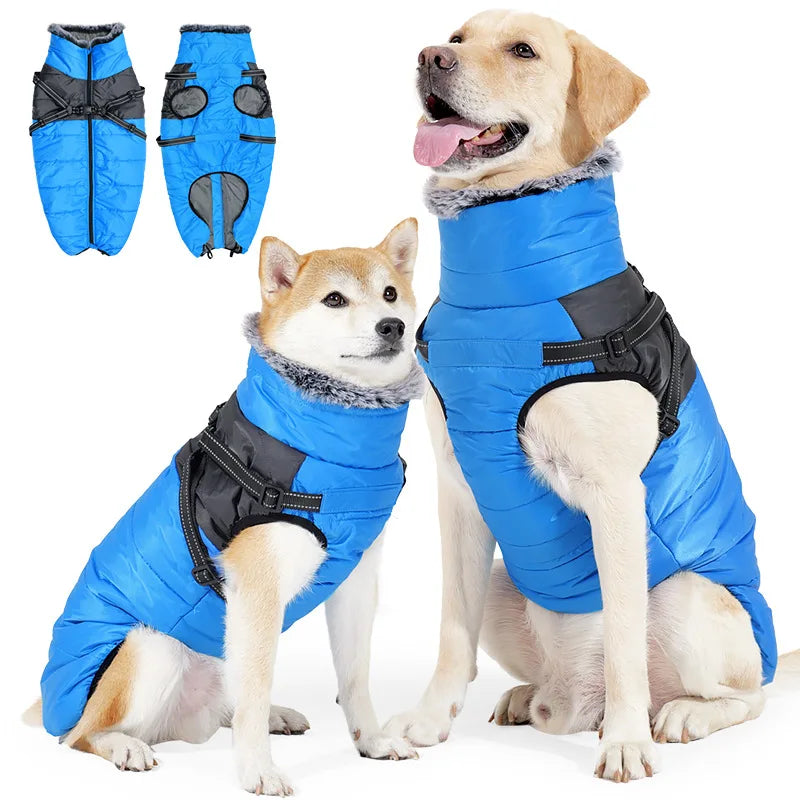 All-in-One Dog Jacket with Harness - Fleece-Lined Windproof Thermal Coat,High Neck Winter Apparel for Outdoor Use (CE Certified）