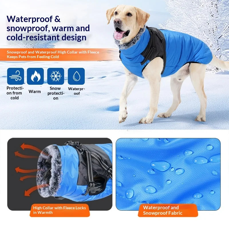 All-in-One Dog Jacket with Harness - Fleece-Lined Windproof Thermal Coat,High Neck Winter Apparel for Outdoor Use (CE Certified）