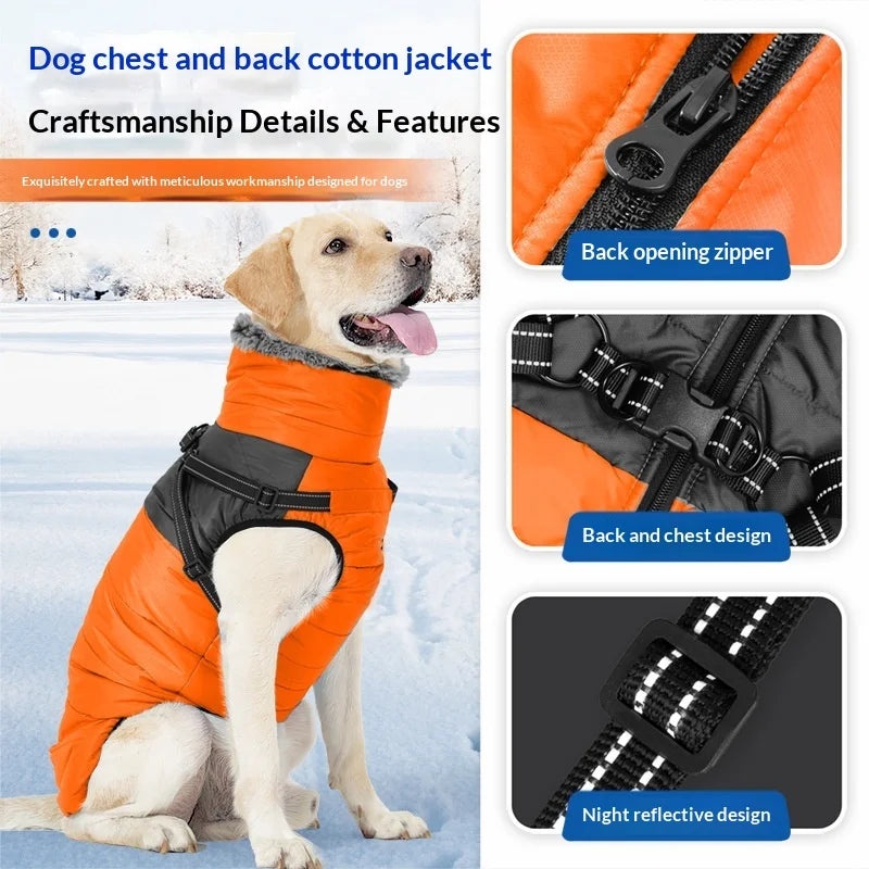 All-in-One Dog Jacket with Harness - Fleece-Lined Windproof Thermal Coat,High Neck Winter Apparel for Outdoor Use (CE Certified）